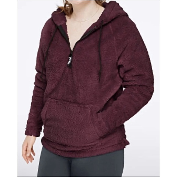 Victoria’s Secret PINK Teddy Half Zip Hoodie Medium, Luscious Plum Sold Out New - Picture 1 of 10